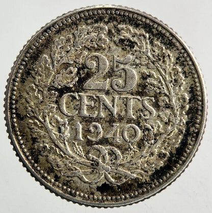 1940 Netherlands 25 Cents Silver Coin | Very High Grade