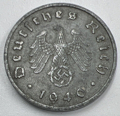 1940-A Germany Nazi 10 Pfennig Coin | Fine Collectable Grade | a455