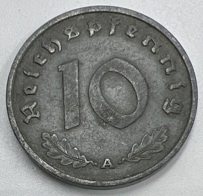 1940-A Germany Nazi 10 Pfennig Coin | Fine Collectable Grade | a455
