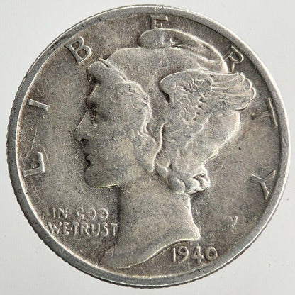 1940 US USA Mercury One Dime Silver Coin | Fine Collectable Grade