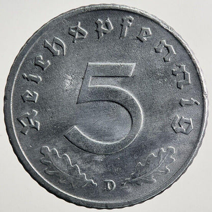 1940-D Germany Nazi 5 Pfennig Coin | Fine Collectable Grade | a2316