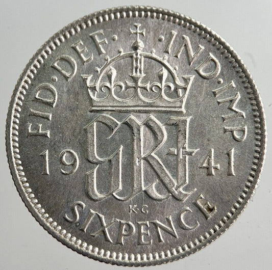 1941 George VI British Sixpence Silver Coin | Very High Grade | a8273