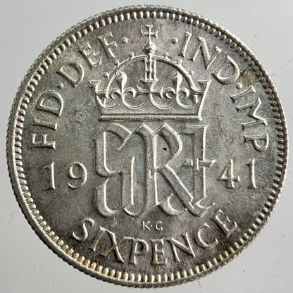 1941 George VI British Sixpence Silver Coin | Very High Grade | a8274