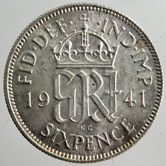 1941 George VI British Sixpence Silver Coin | Very High Grade | a8274