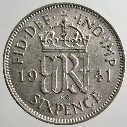 1941 George VI British Sixpence Silver Coin | Very High Grade | a8272