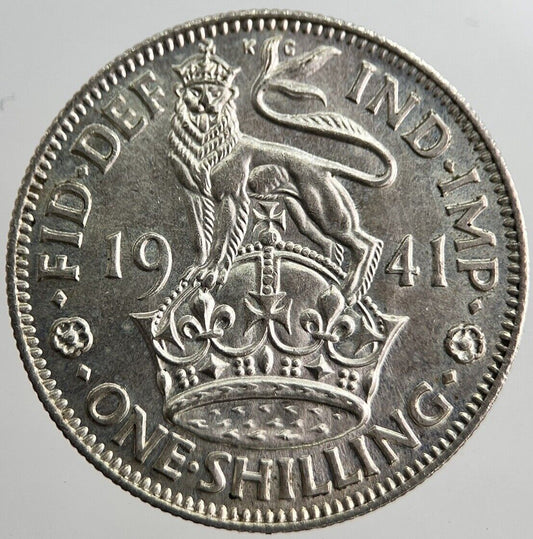 1941 George VI British One Shilling Silver Coin | Very High Grade | a8252