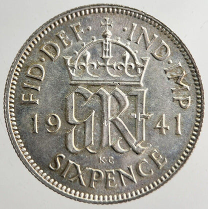 1941 George VI British Sixpence Silver Coin | Very High Grade | a8267