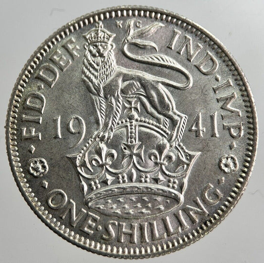 1941 George VI British One Shilling Silver Coin | Very High Grade | a8249