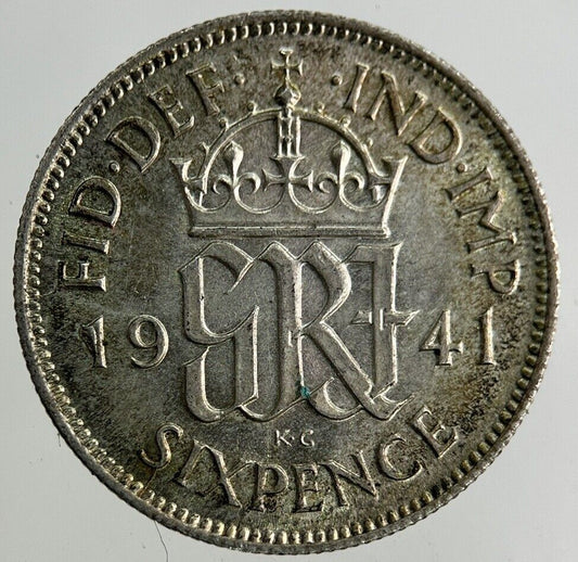 1941 George VI Sixpence Silver Coin | Very High Grade