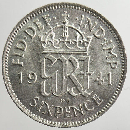 1941 George VI Sixpence Silver Coin | Very High Grade | a8216