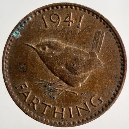 1941 George VI Wren Farthing Coin | Very High Grade | a9206