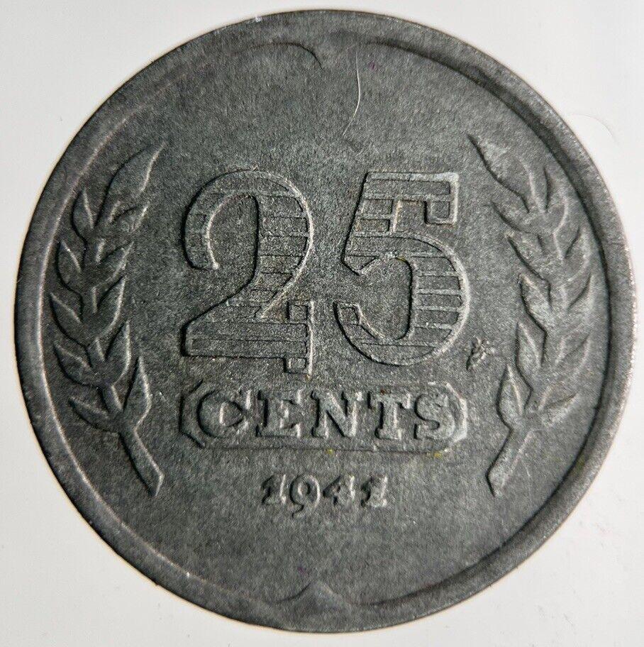 1941 Netherlands 25 Cents Coin | Fine Collectable Grade