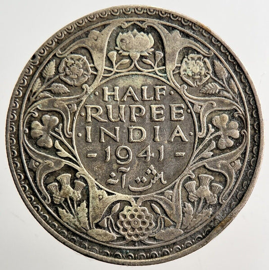 1941 India 1/2 Half Rupee Silver Coin | Fine Collectable Grade | a3499