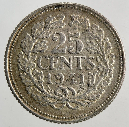 1941 Netherlands 25 Cents Silver Coin | Fine Collectable Grade