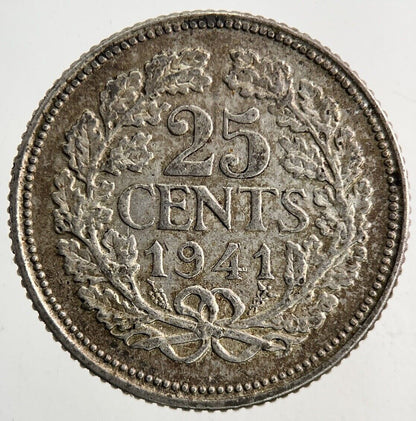 1941 Netherlands 25 Cents Silver Coin | Fine Collectable Grade