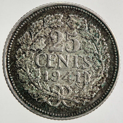 1941 Netherlands 25 Cents Silver Coin | Fine Collectable Grade