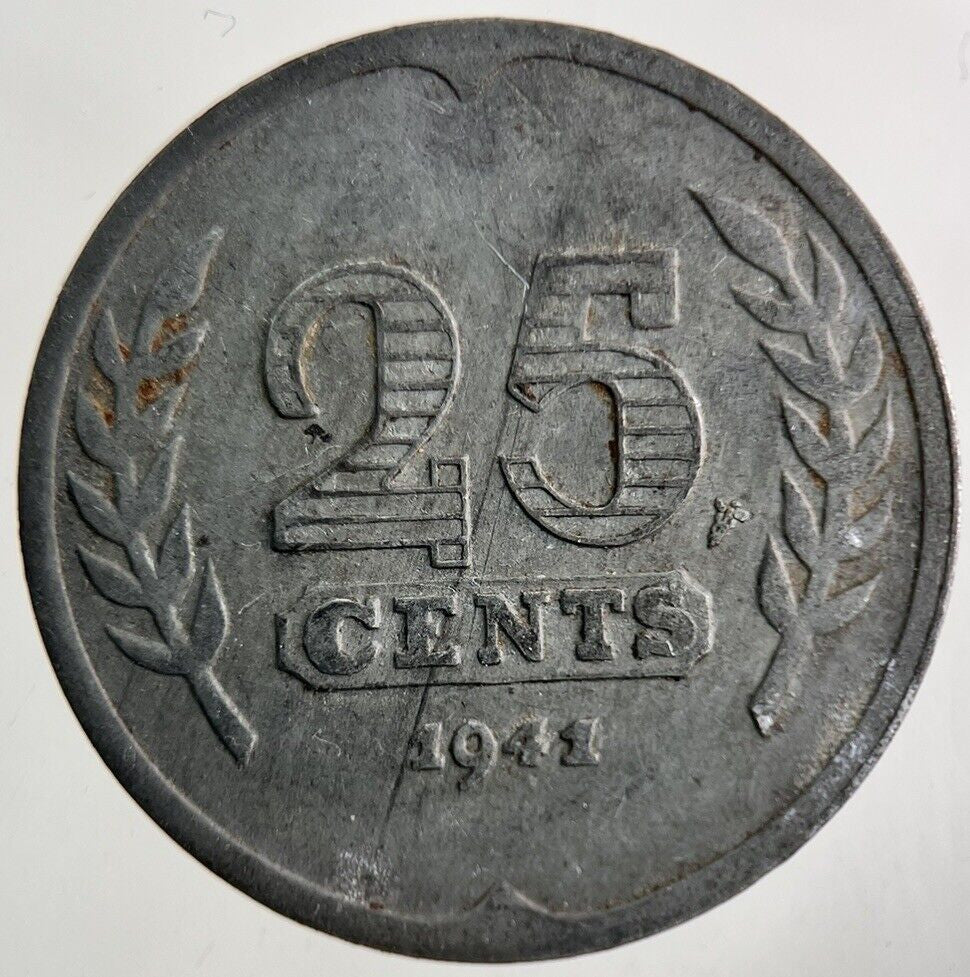 1941 Netherlands 25 Cents Coin | Fine Collectable Grade