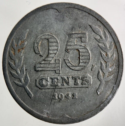 1941 Netherlands 25 Cents Coin | Fine Collectable Grade
