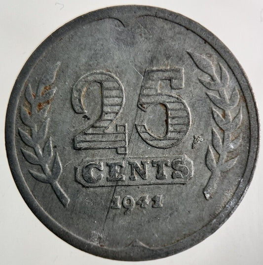 1941 Netherlands 25 Cents Coin | Fine Collectable Grade