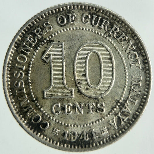 1941 Settlements Straits 10 Cents Silver Coin | Fine Collectable Grade