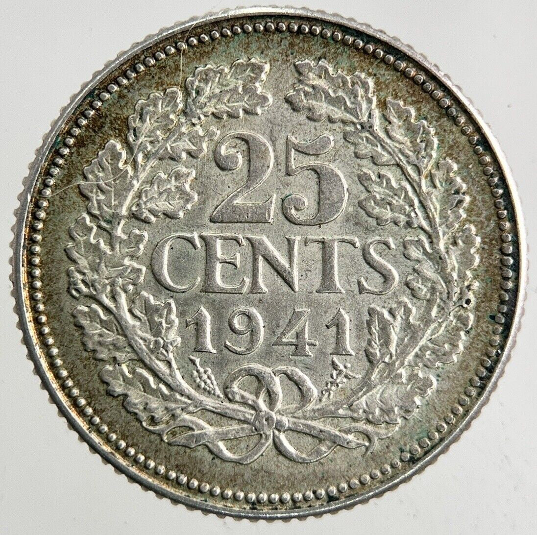 1941 Netherlands 25 Cents Silver Coin | Very High Grade