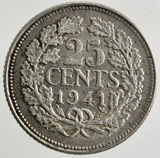 1941 Netherlands 25 Cents Silver Coin | Fine Collectable Grade