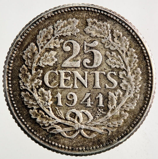 1941 Netherlands 25 Cents Silver Coin | Very High Grade