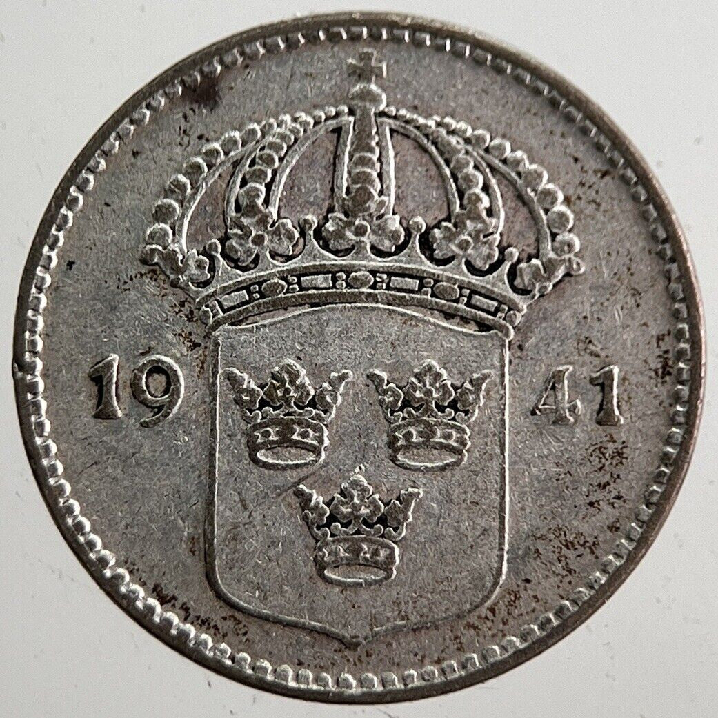 1941 Sweden 10 Ore Silver Coin | Very High Grade | a7826