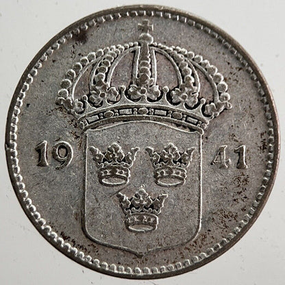 1941 Sweden 10 Ore Silver Coin | Very High Grade | a7826