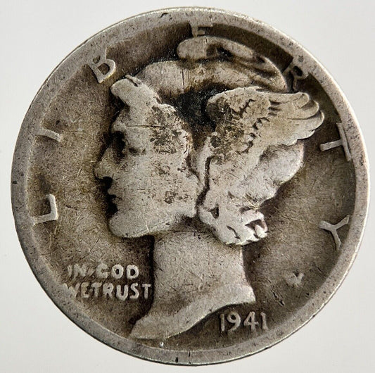 1941-D US USA Mercury One Dime Silver Coin | Collectable Grade