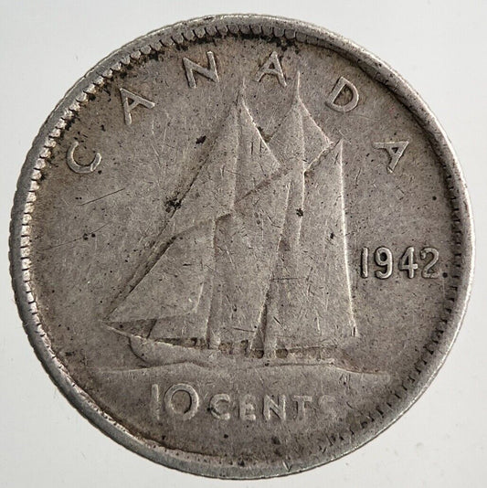 1942 Canada 10 Cents Silver Coin | Fine Collectable Grade