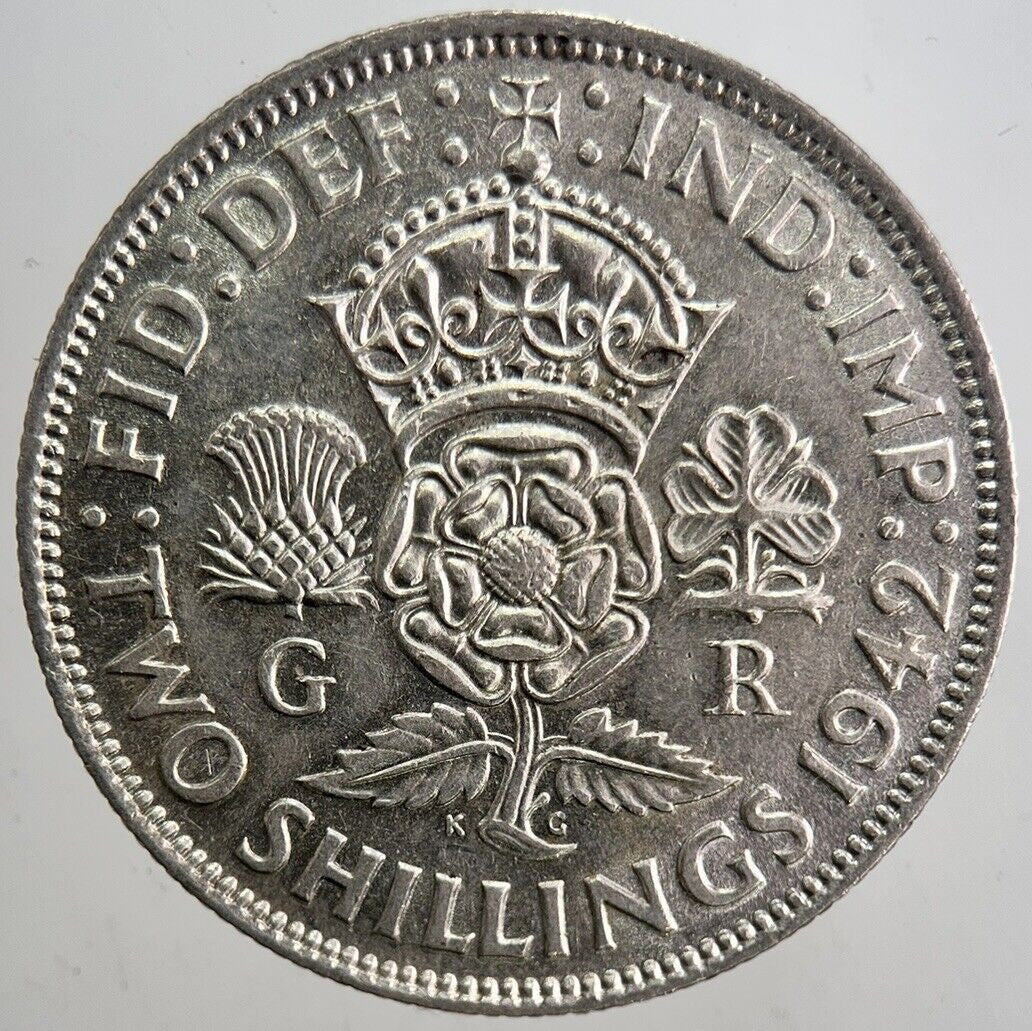 1942 George VI Florin Silver Coin | Very Fine Grade | a5486