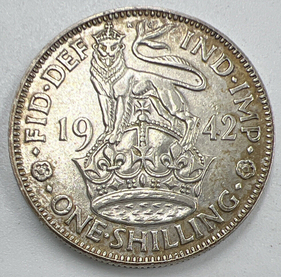 1942 George VI Shilling | British Silver Coin | Very High Grade | a1298