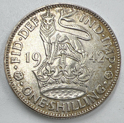 1942 George VI Shilling | British Silver Coin | Very High Grade | a1298