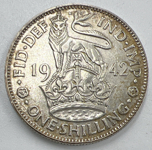 1942 George VI Shilling | British Silver Coin | Very High Grade | a1298