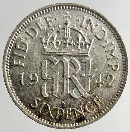 1942 George VI Sixpence Silver Coin | Very High Grade | a8164