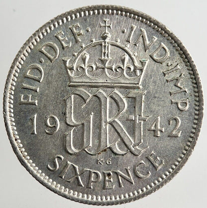 1942 George VI Sixpence Silver Coin | Very High Grade | a8163
