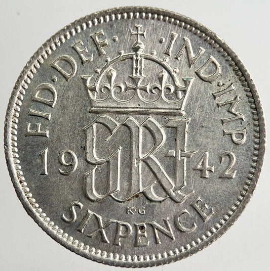 1942 George VI Sixpence Silver Coin | Very High Grade | a8163