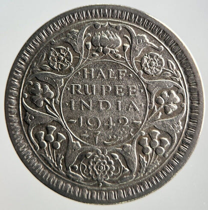 1942 India 1/2 Half Rupee Silver Coin | Fine Collectable Grade | a4088