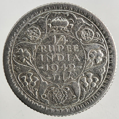 1942 India 1/4 Quarter Rupee Silver Coin | Fine Collectable Grade