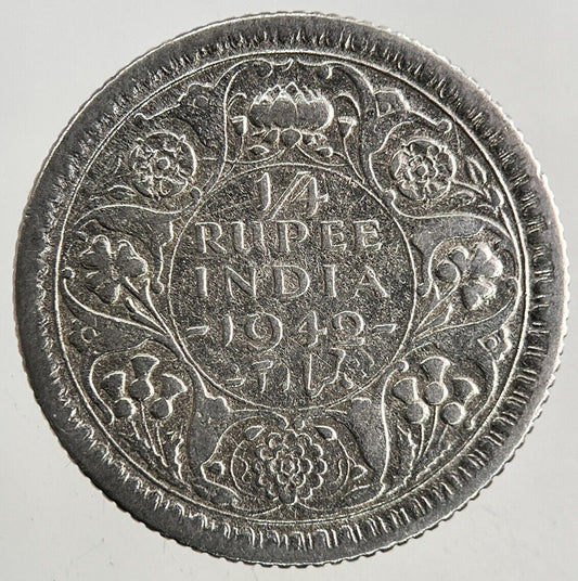 1942 India 1/4 Quarter Rupee Silver Coin | Fine Collectable Grade