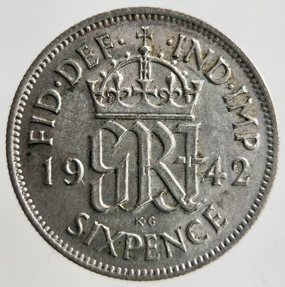1942 George VI Sixpence Silver Coin | Very High Grade