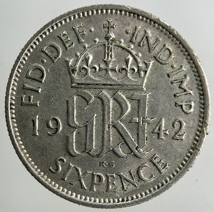 1942 George VI Sixpence Silver Coin | Very High Grade