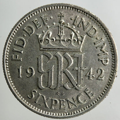 1942 George VI Sixpence Silver Coin | Very High Grade