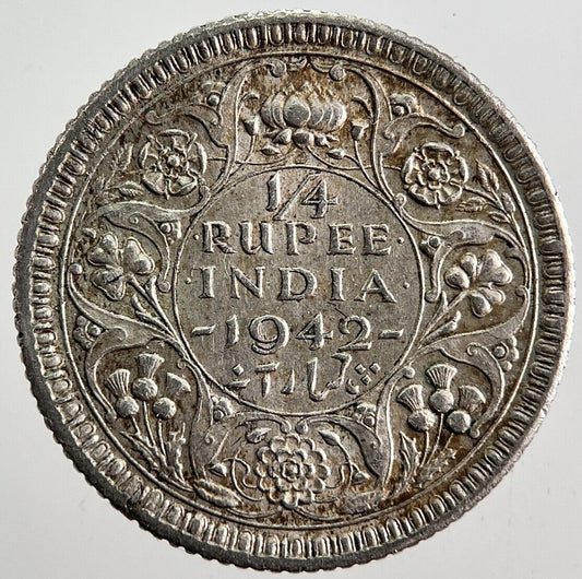 1942 India 1/4 Quarter Rupee Silver Coin | Fine Collectable Grade