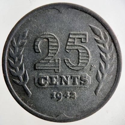 1942 Netherlands 25 Cents Coin | Fine Collectable Grade