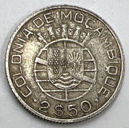 1942 Mozambique 2 1/2 Escudos Portugal Silver Coin | Fine Grade | a612