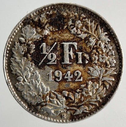 1942 Switzerland Swiss 1/2 Half Franc Silver Coin | Fine Collectable Grade