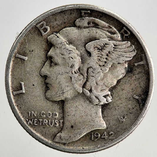 1942 US USA Mercury One Dime Silver Coin | Fine Collectable Grade