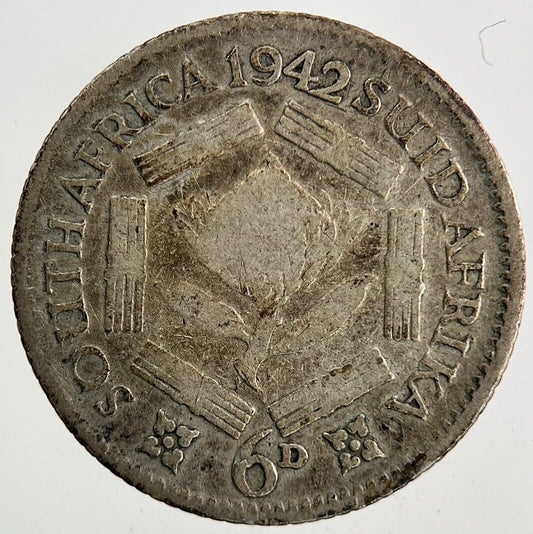 1942 South Africa Sixpence Silver Coin | Fair Grade